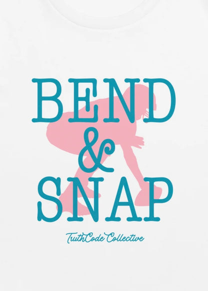 Close view of graphic design with a silhouette of a football player snapping the ball and 'Bend & Snap' text 