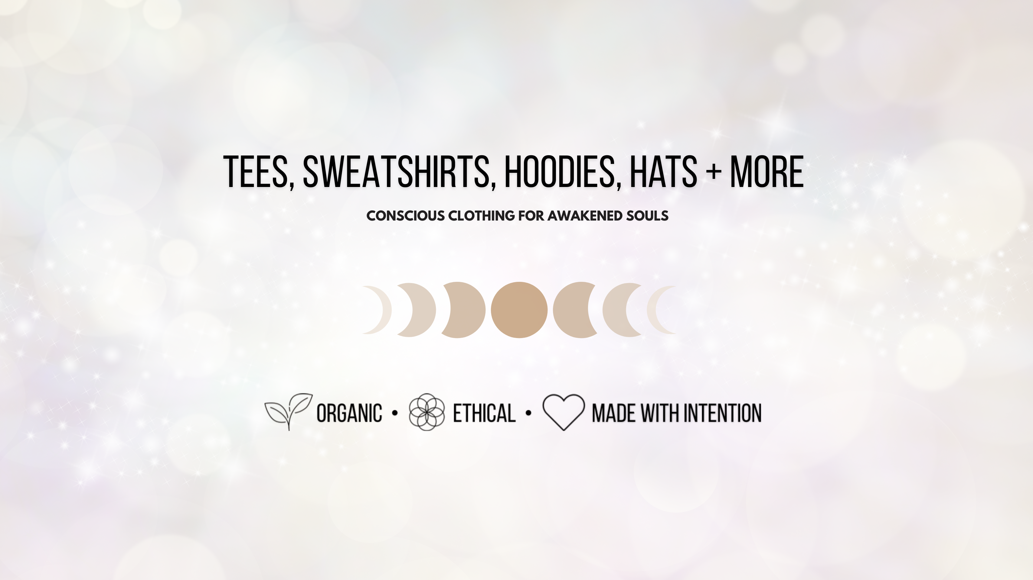 Text and symbols on a white background promoting conscious clothing with ethical and intentional branding.