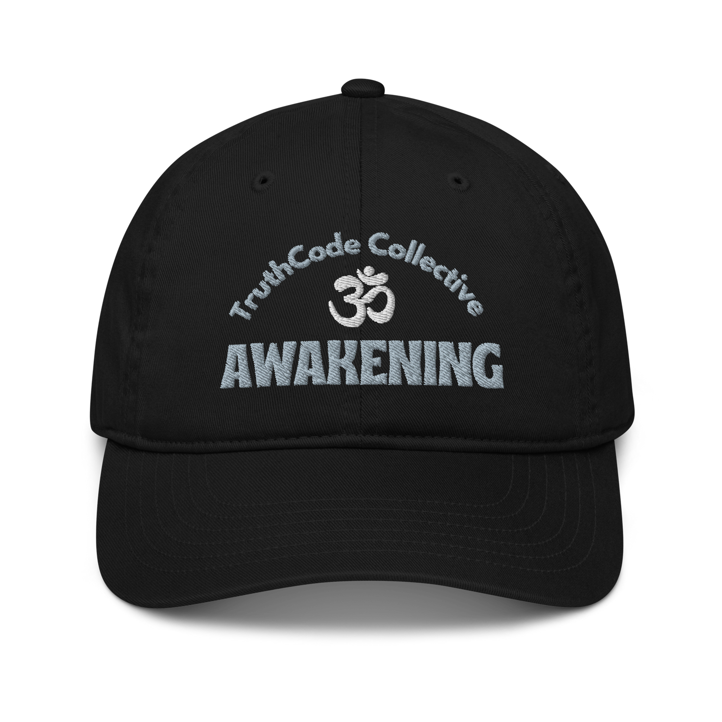 Black cap with 'TruthCode Collective Awakening' text and Om symbol embroidered 