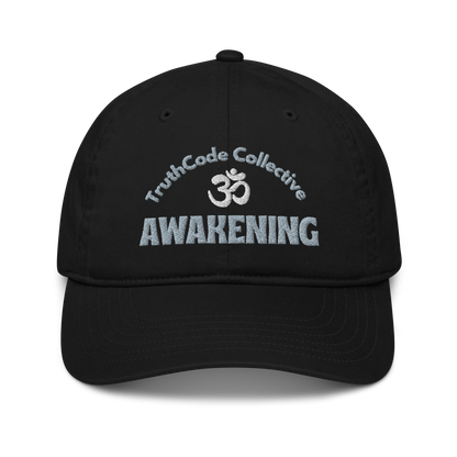 Black cap with 'TruthCode Collective Awakening' text and Om symbol embroidered 