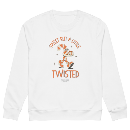 White sweatshirt with cartoon character and text on a white background