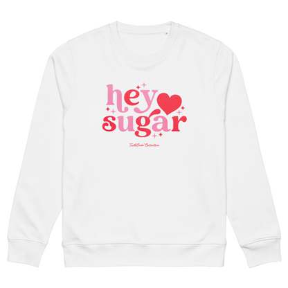 White organic sweatshirt with a floral heart design on a white background