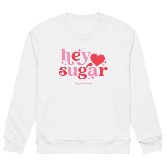 White organic sweatshirt with a floral heart design on a white background
