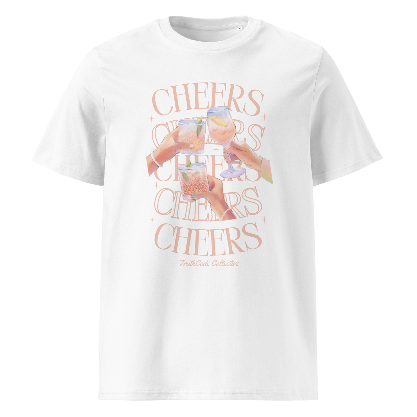 White organic t-shirt with watercolor style floral and sun design and text 'Be the Light' 