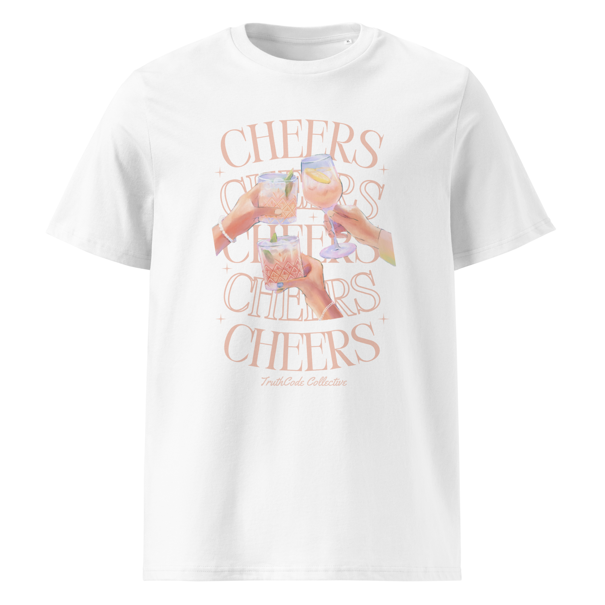 White organic t-shirt with watercolor style floral and sun design and text 'Be the Light' 